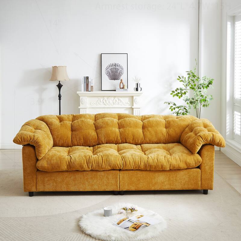 Comfortable Chenille Sofa for Various Spaces, Enhancing Interior Style - Yellow