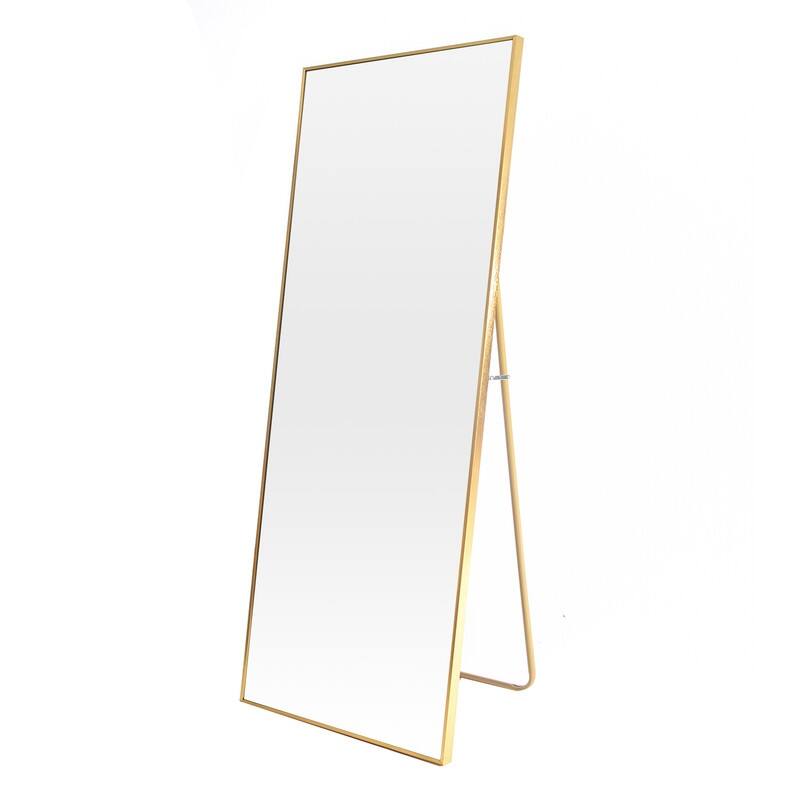 71" x 32" Tall Full Length Tempered Mirror with Stand, Gold Wall Mounting Full Body Mirror