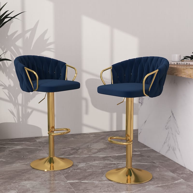 2 Set Counter Height Adjustable Velvet Bar Stools