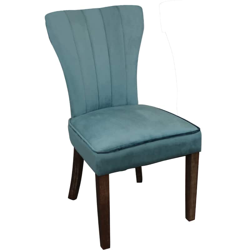 Set of 2 Velvet Upholstered Dining Chairs with Brown Wooden Legs - 26” x 21” x 38”