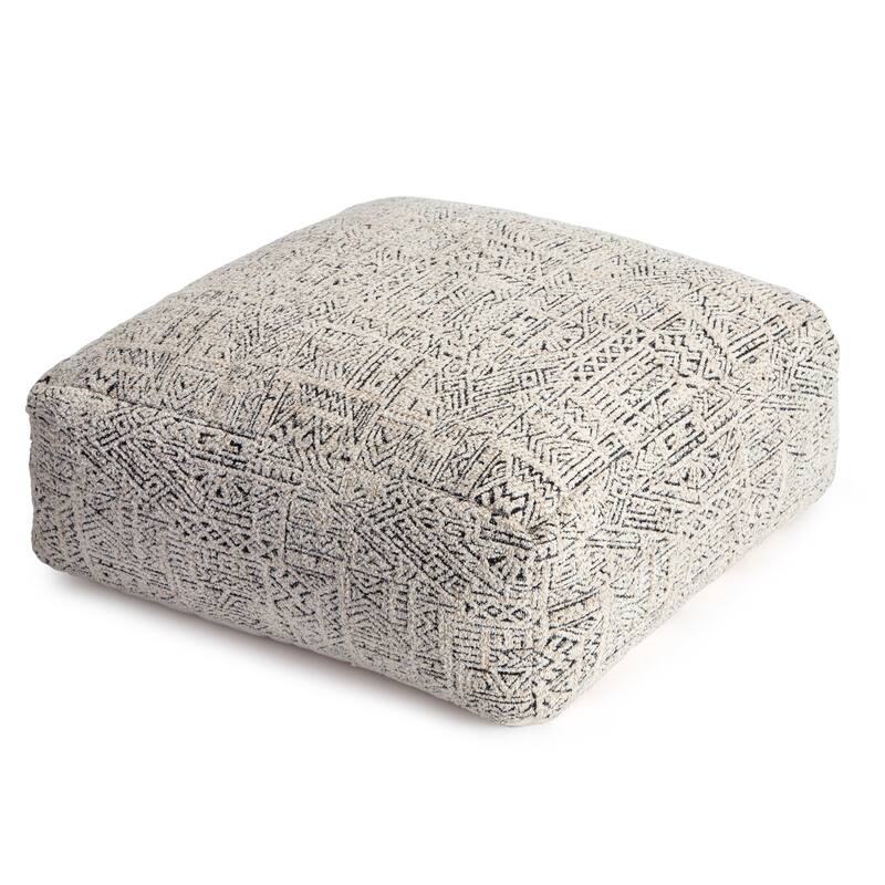 Jani Escondido 34-inch Gray & Ivory Oversized Pouf Ottoman - Stylish Footrest for Living Room, Bedroom - Grey - Large