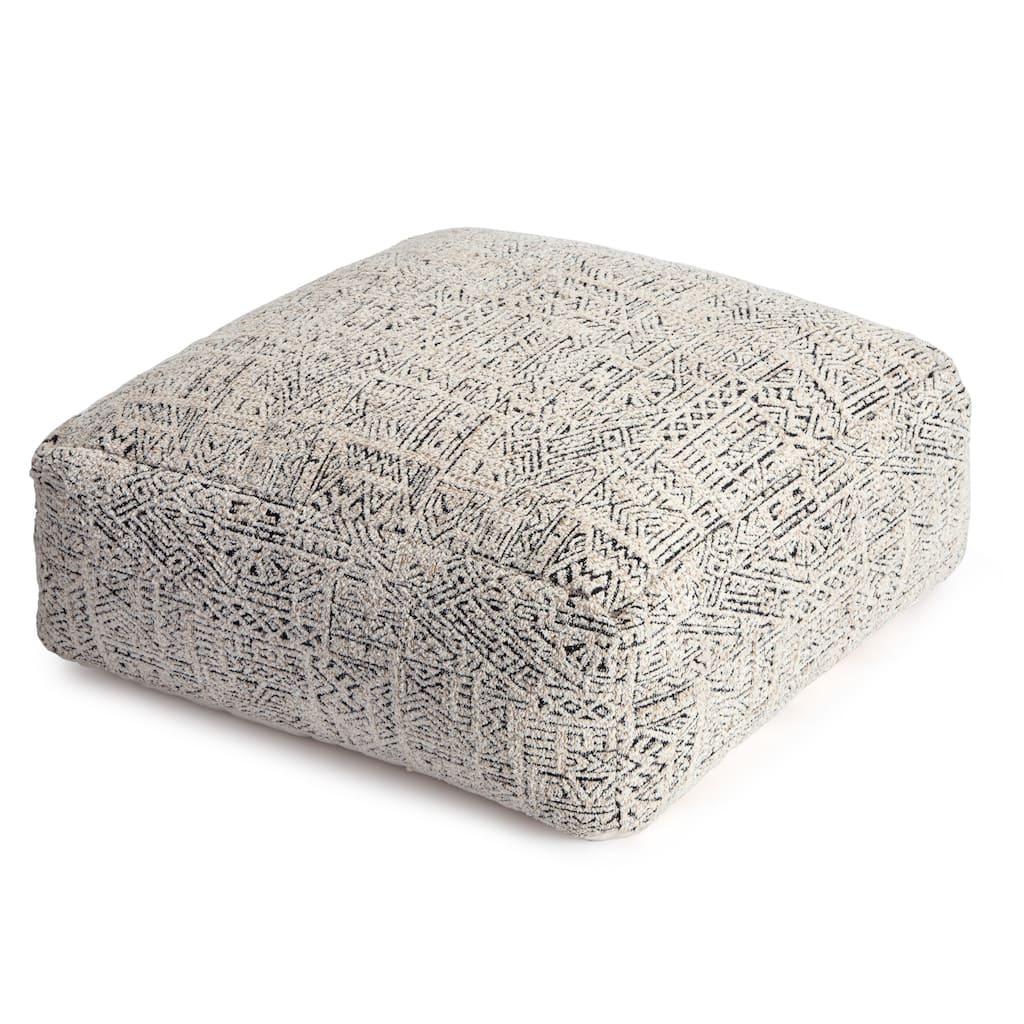 Jani Escondido 34-inch Gray & Ivory Oversized Pouf Ottoman - Stylish Footrest for Living Room, Bedroom