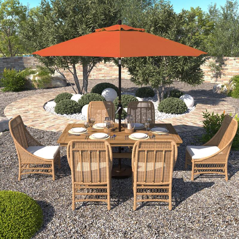 California Umbrella 9' Rd. Aluminum Patio Umbrella, Crank Lift with Push Button Tilt, Bronze Finish, Pacifica Fabric