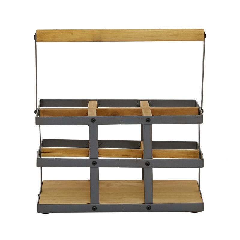 Modern 6-Bottle Wood and Metal Wine Holder