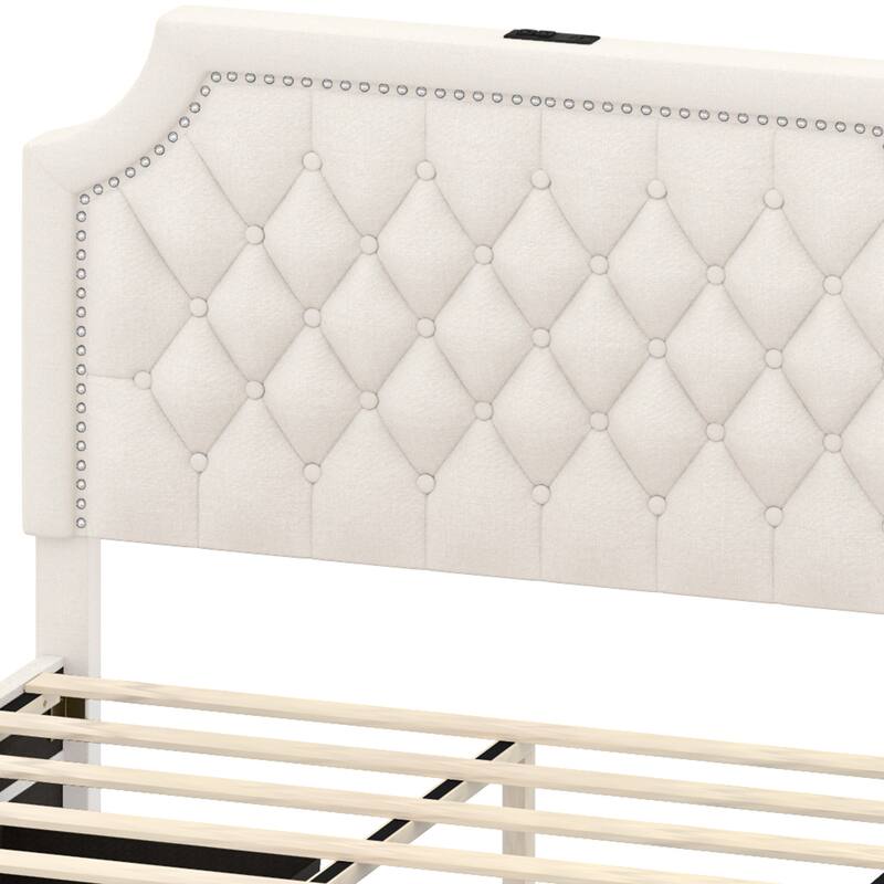 Moasis Velvet/Linen Upholstered Bedframe with Adjustable Headboard and 4 Storage Drawers