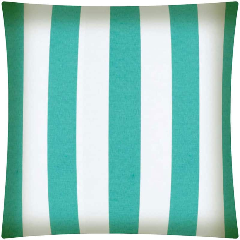17" Turquoise and White Striped Indoor Outdoor Throw Pillow Cover