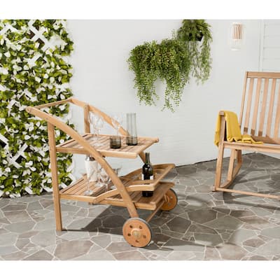 SAFAVIEH Outdoor Johana Acacia Wood Tea Cart - 25Wx34Dx34H
