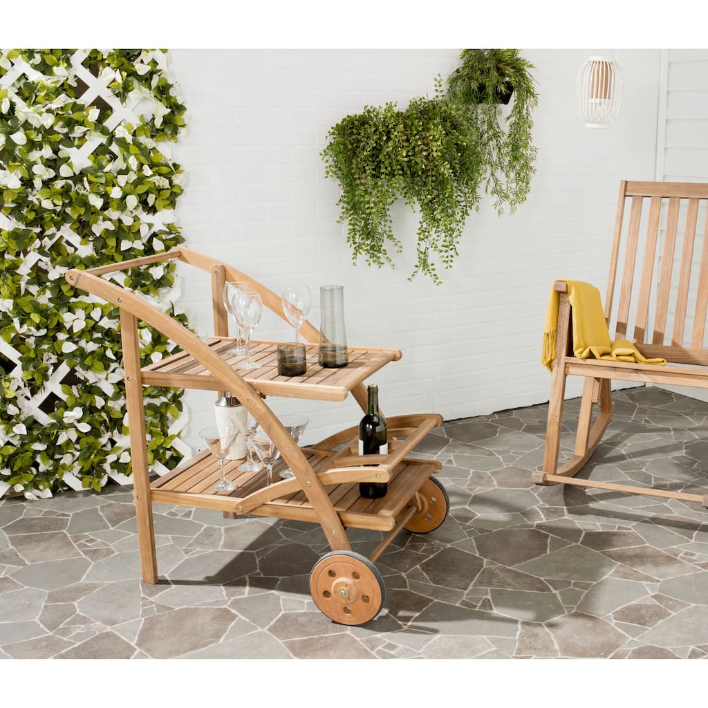 SAFAVIEH Outdoor Johana Acacia Wood Tea Cart - 25Wx34Dx34H