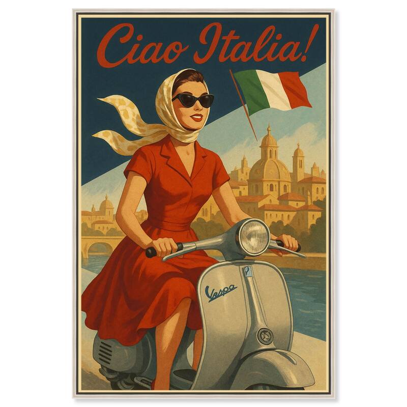 Scooter Italian Travel Canvas by Art Remedy - Silver - 36" x 54"
