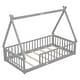 preview thumbnail 8 of 8, Grey Twin Size Pine Wood Tent-shaped Floor Teepee Bed with Guardrails