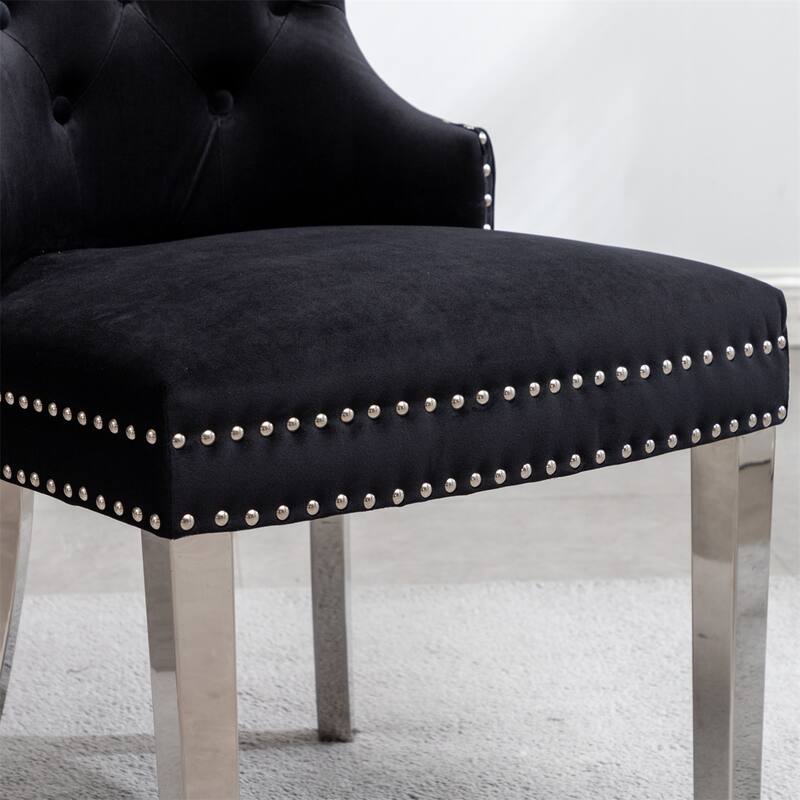 Tufted Velvet Chair with Nailhead Trim, Set of 2