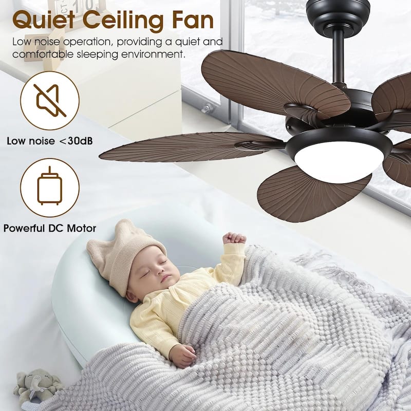 Kviflon 44" Wood GrainTropical Ceiling Fan with Light and Remote,Indoor and Outdoor Ceiling Fan,Waterproof - 44 Inches