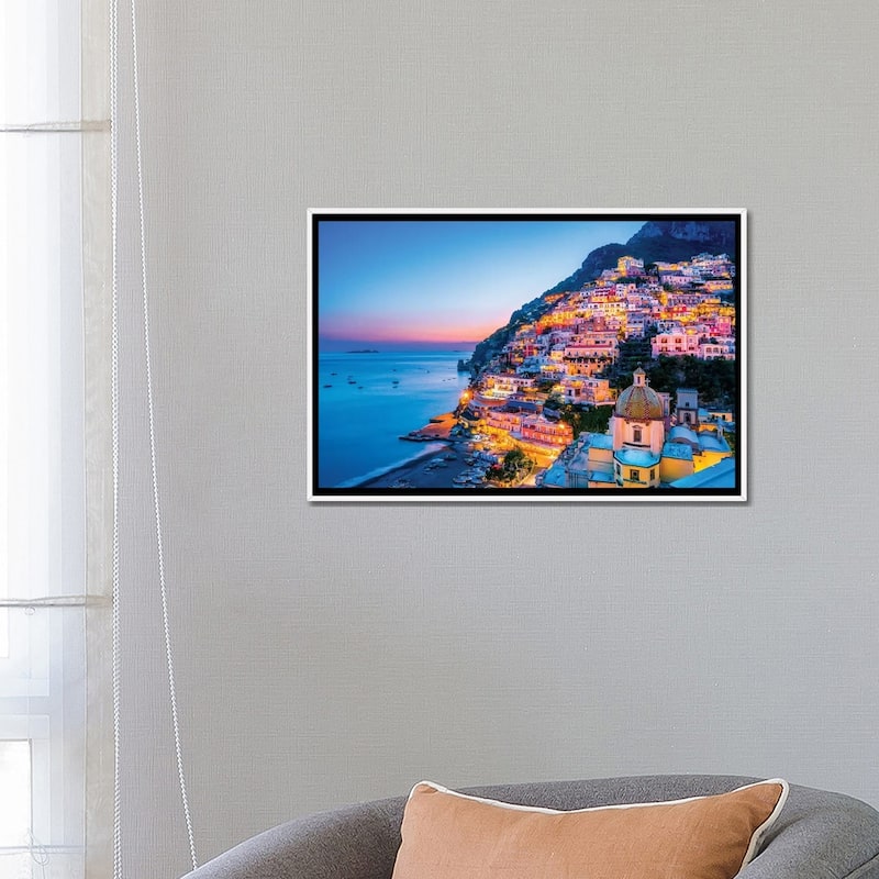 "Positano, Church Santa Maria Assunta Sunset " by Susanne Kremer Framed