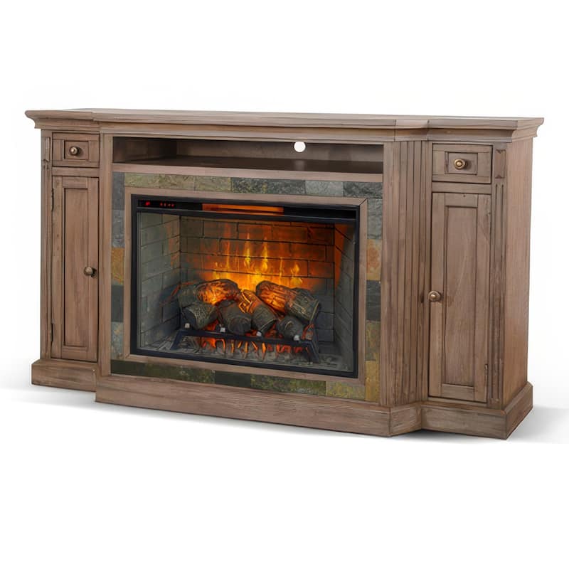 Lio TV Media Entertainment Console, Slate Inlay Taupe Brown 72 Inch