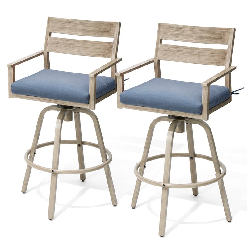 Outdoor Aluminum Patio Bar Stools Swivel Chairs with Cushions