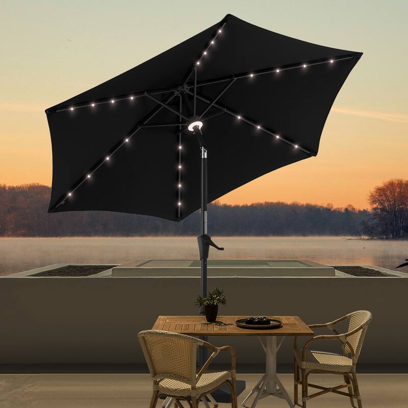 BONOSUKI Aluminum 9ft LED Patio Umbrella w/200gsm solution-dyed fabric - Black