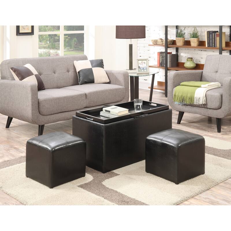 Designs4Comfort Sheridan Storage Bench with Reversible Tray and 2 Side Ottomans