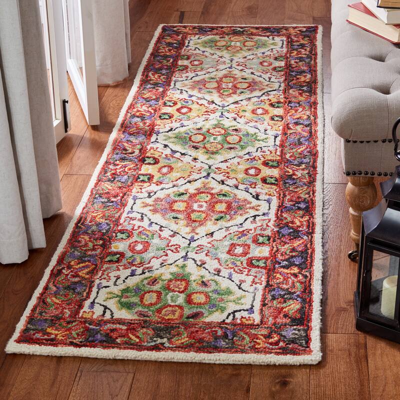 SAFAVIEH Handmade Trace Summer Oriental Wool Rug - 2'3" x 8' Runner - Ivory/Red