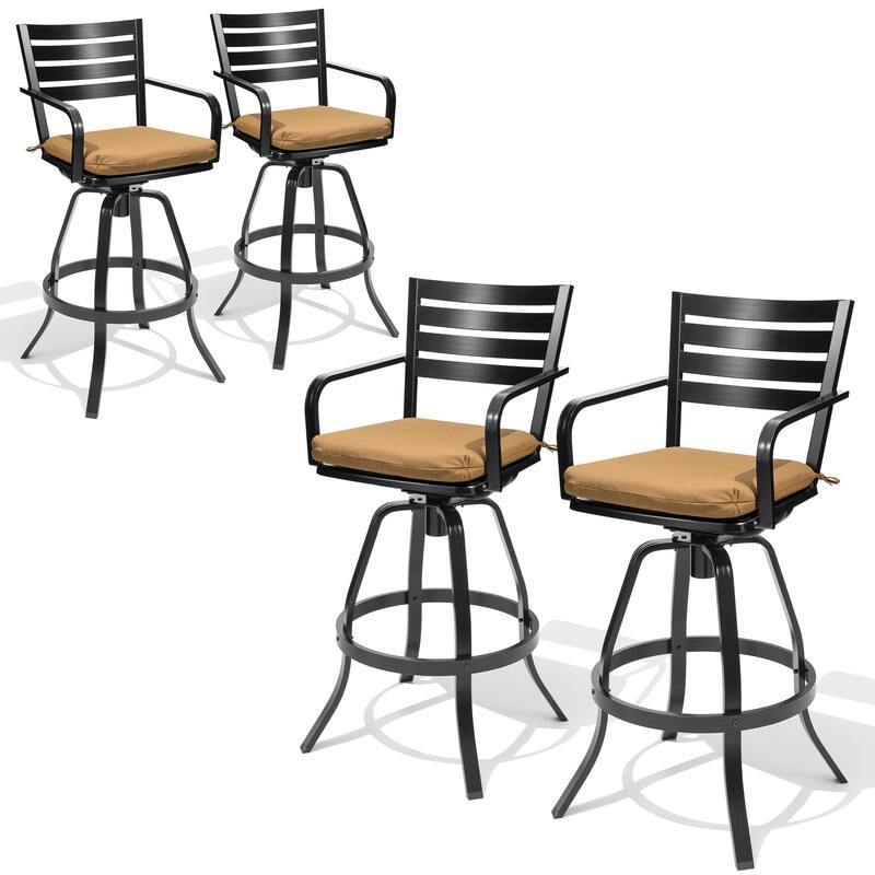 Outdoor Indoor Patio Aluminum Swivel Bar Stools Set with Sunbrella Cushions - ECHOTEAK - 4-Piece