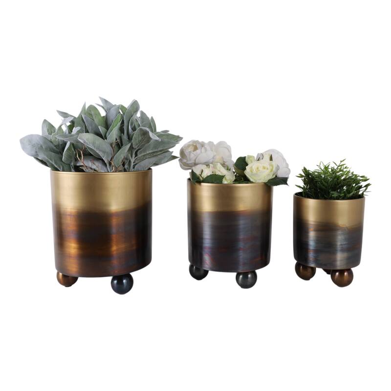 Modern Metal Planters with Spherical Legs and Sleek Dual-Tone Design, Set of 3 - 10.5" x 10.5" x 12.75"