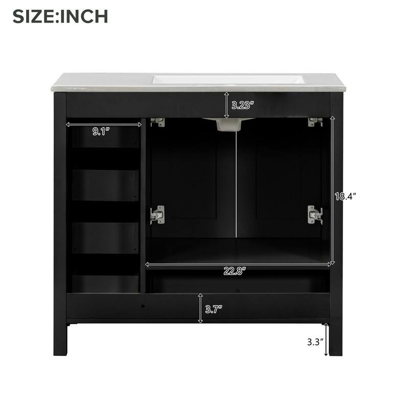 36'' Bathroom Vanity with Ceramic Sink Combo, Modern Bathroom Vanity Cabinet with 2 Soft Close Doors and 5 Storage Drawers