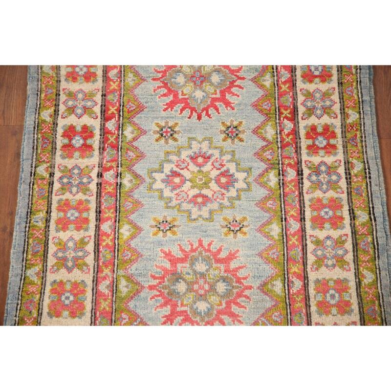 Geometric Kazak Oriental Accent Rug Handmade Wool Carpet - 2'8" x 4'1"