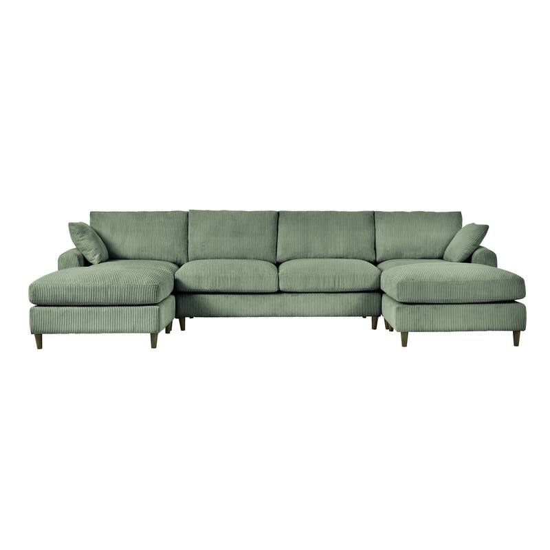 Olive Green Corduroy 6 - seat Modular Sectional Sofa with Adjustable Head Pillow and Storage Bags