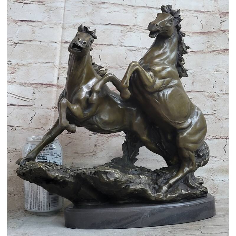 Pair Of Wild Stallion Mustang Imitative Horses Bronze Statue Sculpture Figure Mene 14 Inches X 12 Inches