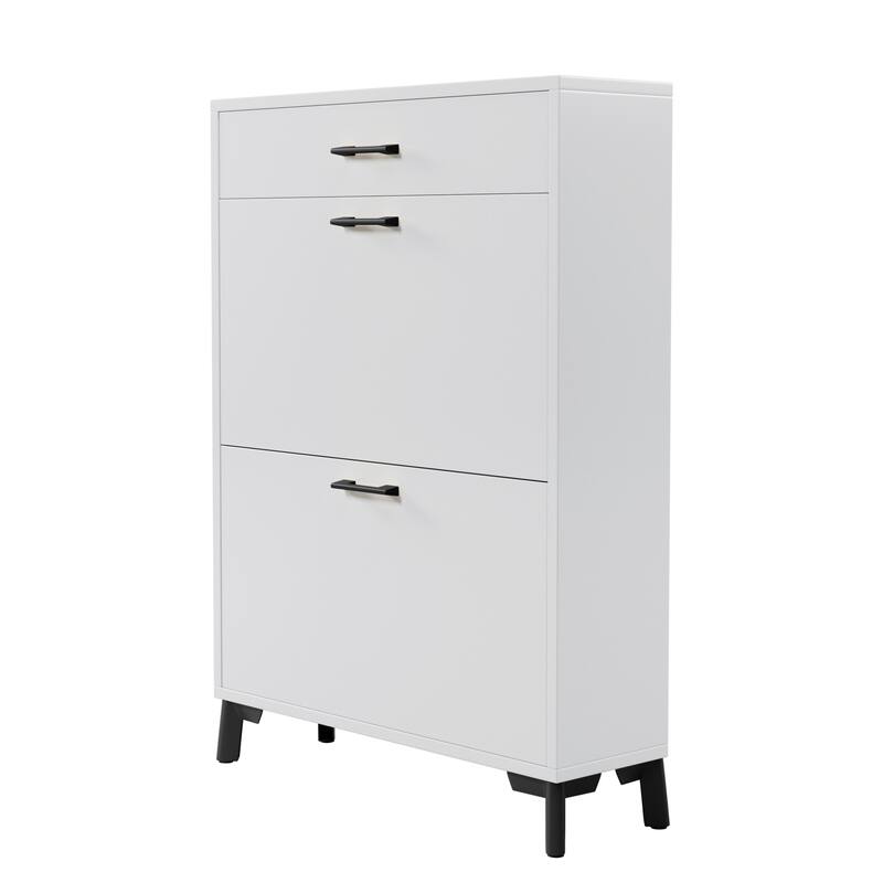 Shoe Storage Cabinet for Entryway, Free Standing Shoe Organizer with 2 Flip Drawers