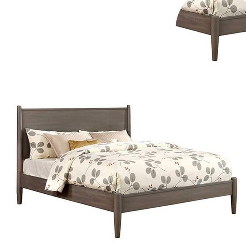 Wooden Eastern King Size Bed with Panel Headboard, Gray