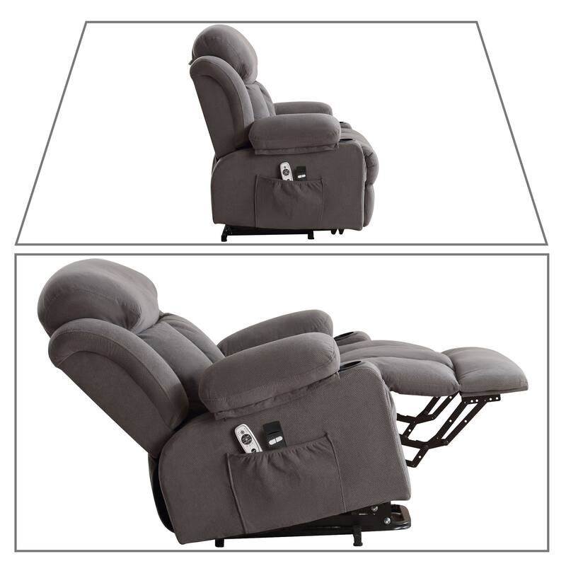 Modern Classic Massage and Heating Function Velvet Upholstered Leisure Recliner with Lift Base