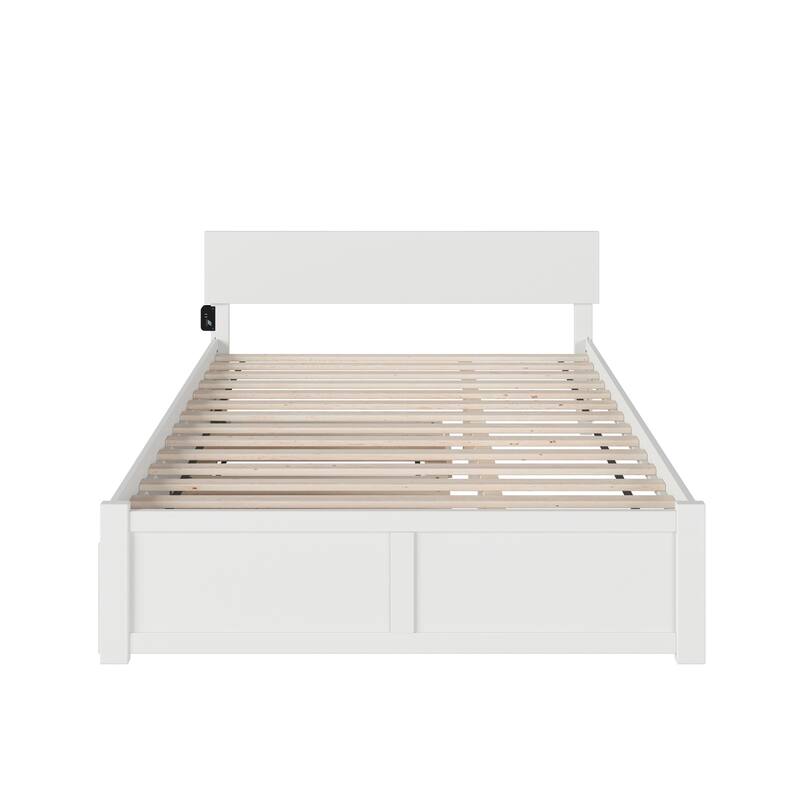 Visions Platform Bed with Trundle & USB Charger - Twin XL - White Wood Frame - Minimalist Design