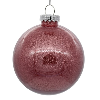 Vickerman 3" Clear Ball Christmas Ornament with Mauve Glitter Interior, 12 Pieces per bag