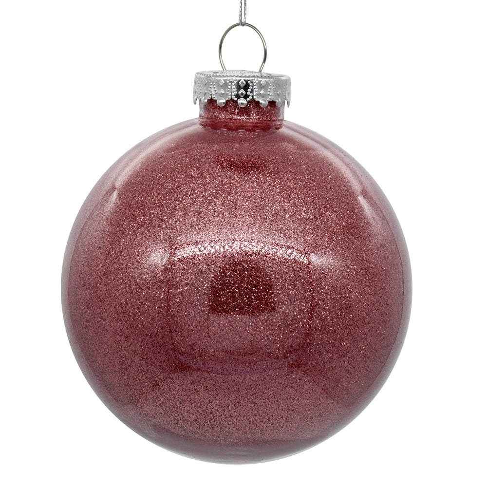 Vickerman 3" Clear Ball Christmas Ornament with Mauve Glitter Interior, 12 Pieces per bag