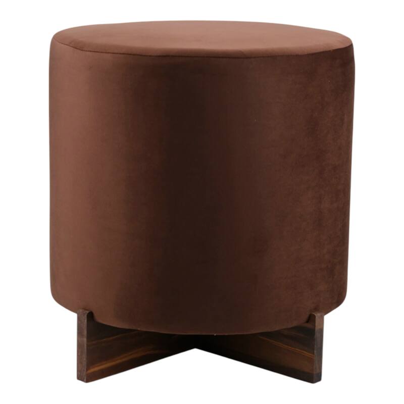 Velvet Ottoman with Wood Base Round Modern Casual Accent - 18" Brown