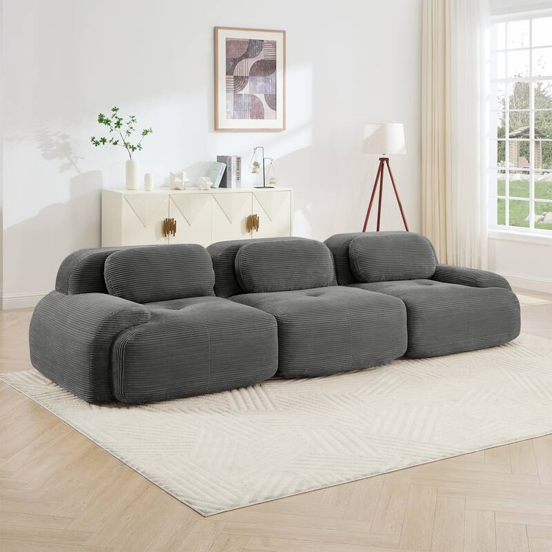 Rossetta 3-Seat Simplified Anti-Slip Style Premium Corduroy Fabric Modular Sectional Sofa with Curved Armrests