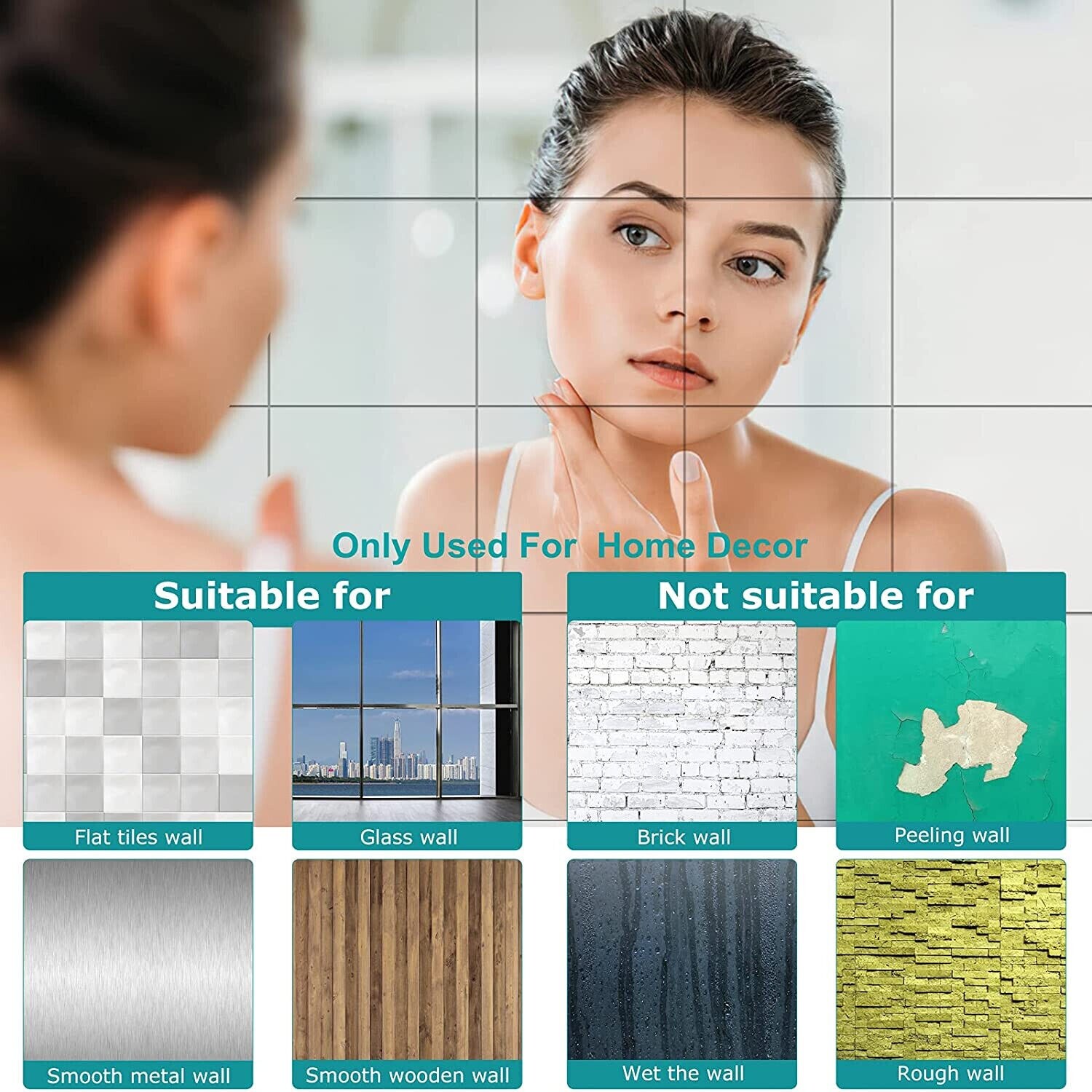 32Pcs Self-Adhesive Square Mirror Tiles for Bathroom Wall Decor