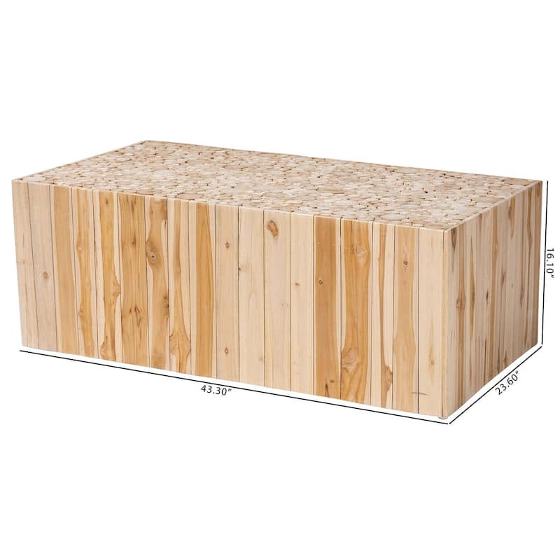 Grayson Bohemian Natural Teak Wood Coffee Table with Unique Repurposed Wood Logs
