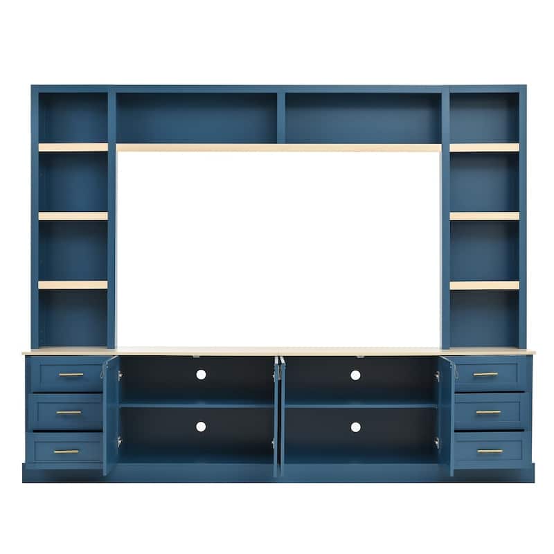 102.3" Farmhouse 4-Piece Entertainment Center Wall Unit with Adjustable Shelves,6 Drawers