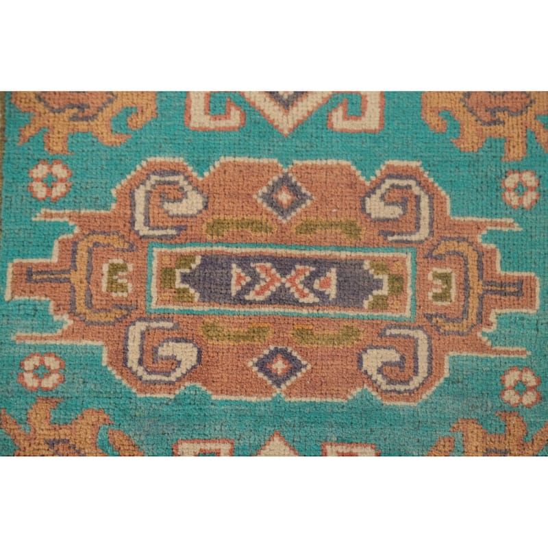 Turquoise Green Kazak Oriental Foyer Rug Handmade Wool Carpet - 2'7" x 4'3"