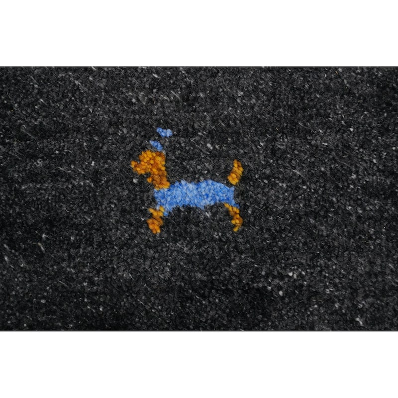 Hand Knotted Oriental 100% Wool Carpet Tribal Animal Pictorial Greys & Charcoal Gabbeh Area Rug - 8' 0'' X 7' 11''