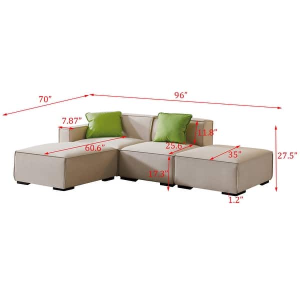 Modular L-Shape Sectional Sofa Polyester Padded Seat Convertible Chaise ...