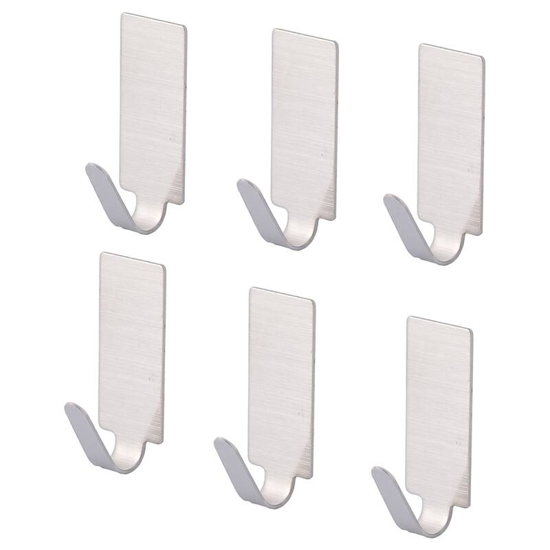 Bathroom Kitchen Stainless Steel Self Adhesive Wall Hooks Hanger 6pcs - Silver - 1.4" x 0.6" x 0.6"(L*W*T)