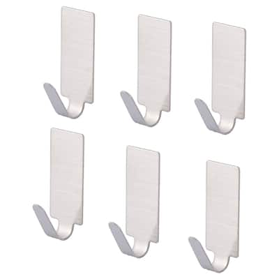 Bathroom Kitchen Stainless Steel Self Adhesive Wall Hooks Hanger 6pcs - Silver - 1.4" x 0.6" x 0.6"(L*W*T)