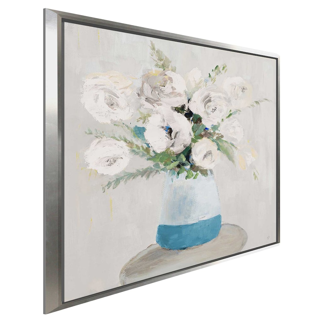 "White Peonies in Tonal Vase" Print on Floating Canvas