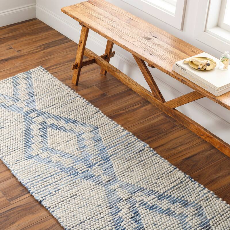 Ragley Handmade Farmhouse Cotton & Wool Area Rug - Cream/Denim - 2' 6" x 8'