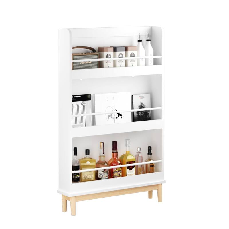 Wall-Mounted Kids Bookshelf With 4 Front-Facing Display Shelves, Modern Book Rack With Natural Wood Base