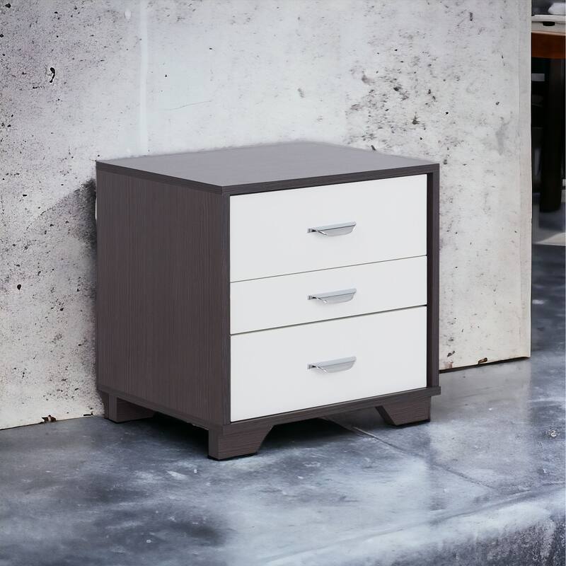 Contemporary White & Black Finish Accent Table with Three Drawers