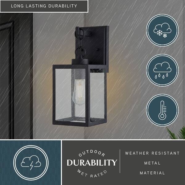 slide 2 of 9, VAXCEL Berkley 14.5 in. H 1-Light Black Transitional Outdoor Wall Sconce, Metal, Clear Seeded Glass Shade, LED Compatible Textured Black - 6-in W x 14.5-in H x 7-in D