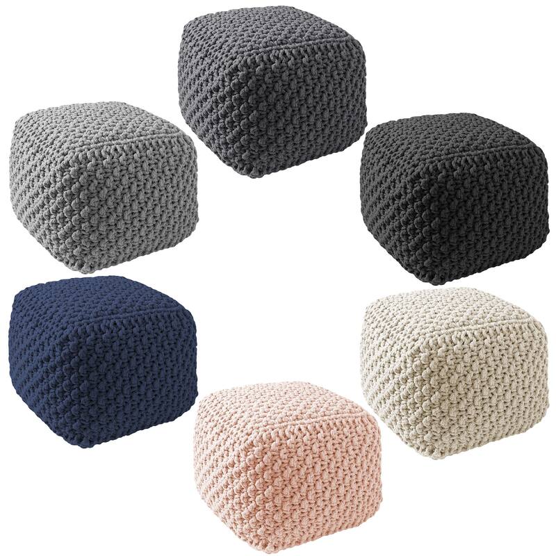 Cotton Pouf Ottomans Knit Foot Stool Pouffes for Living Room